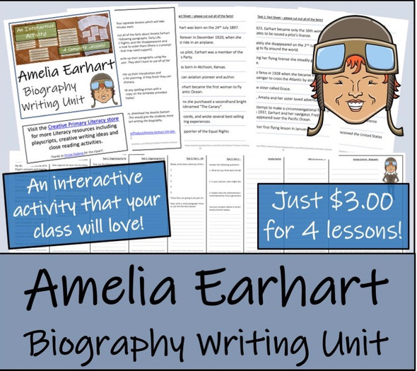 Amelia Earhart - 5th & 6th Grade Biography Writing Activity