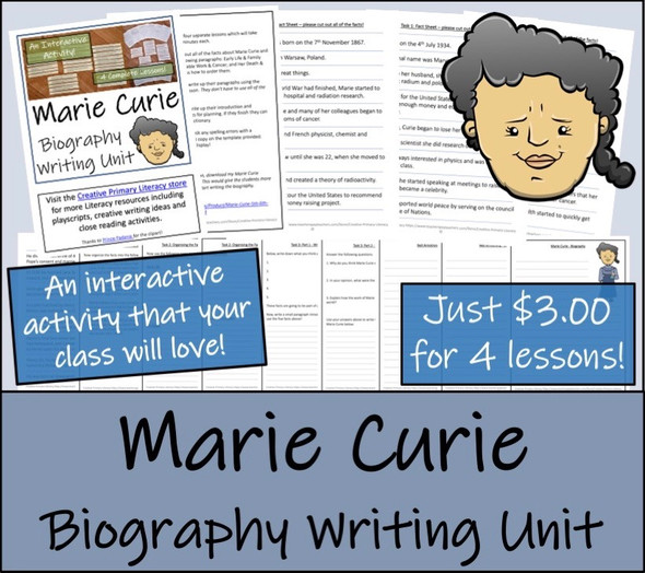 Marie Curie - 5th & 6th Grade Biography Writing Activity