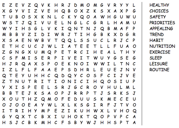 Healthy Choices Word Search