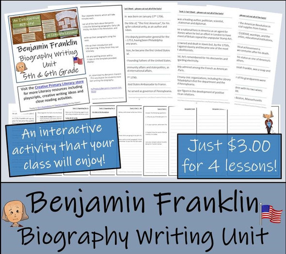Benjamin Franklin - 5th & 6th Grade Biography Writing Activity
