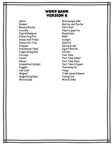 Lab Equipment Quizzes: 4 versions and differentiation