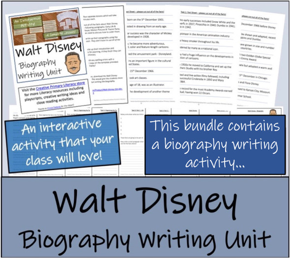 Walt Disney - 5th & 6th Grade Close Read & Biography Writing Bundle