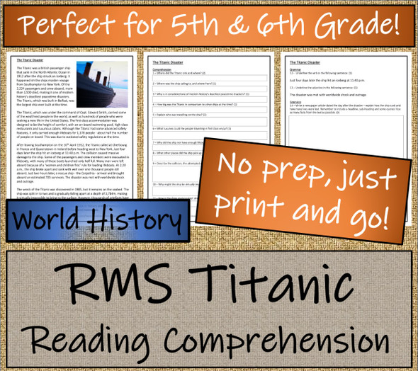 Titanic Close Reading Activity | 5th Grade & 6th Grade