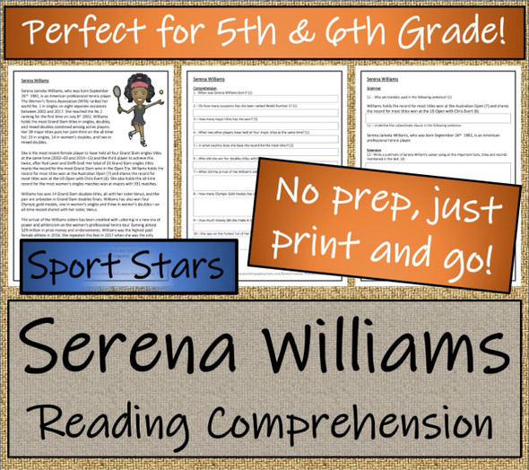 Tennis Players Close Reading Activity Bundle 5th Grade & 6th Grade