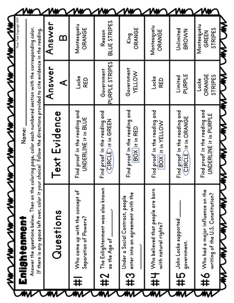 Enlightenment Color by Number and Text Marking : Locke and Montesqueiu