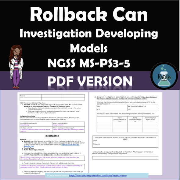 5e Explore Investigation for NGSS MS-PS3-5: Rollback Can 