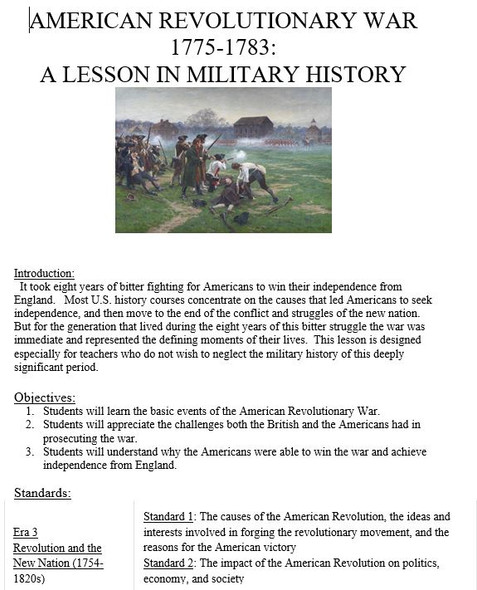 American Revolutionary War 1775-1783: A Lesson in Military History