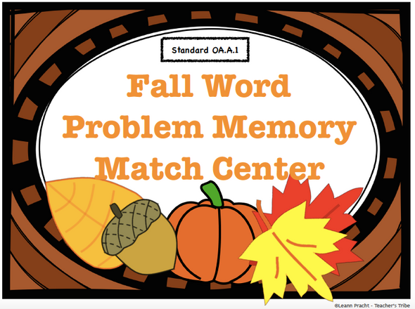 Fall Word Problem Memory Match (Addition and Subtraction within 20)