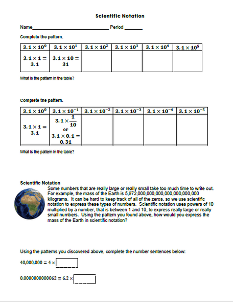 Scientific Notation Patterns Task