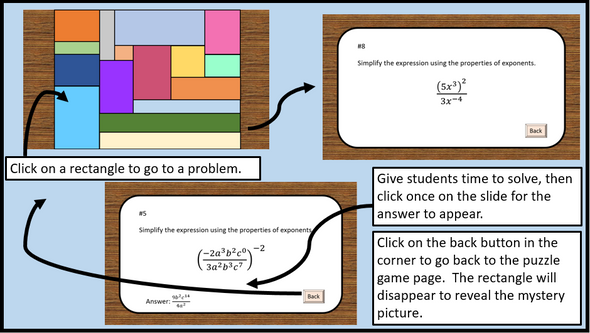 8th Grade Exponents and Scientific Notation Mystery Picture Game