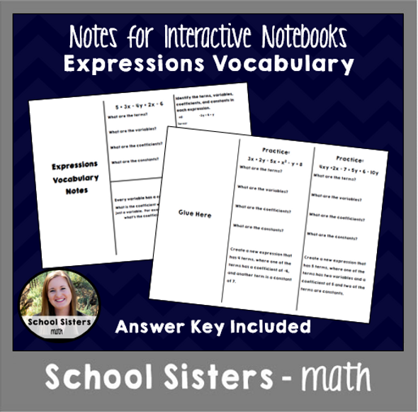 Expressions Vocabulary Notes for Interactive Notebooks