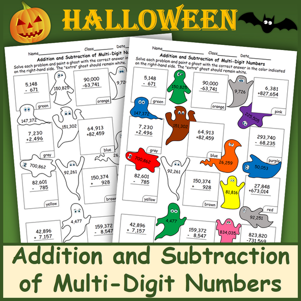 Addition and Subtraction of Multi-Digit Numbers Halloween