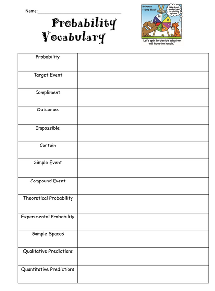 Probability Vocabulary Notes and Probo-Lotto Activity