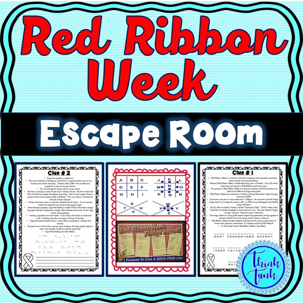 Red Ribbon Week ESCAPE ROOM: Drug and Alcohol Prevention - NO PREP!