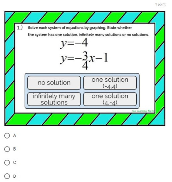 Solving Systems of Linear Equations by Graphing: Google Forms Quiz - 20 Problems