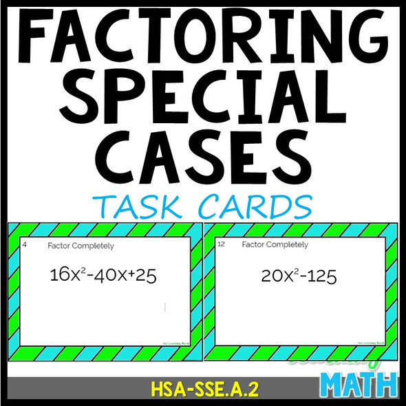 Factoring Special Cases: Task Cards - 20 Problems