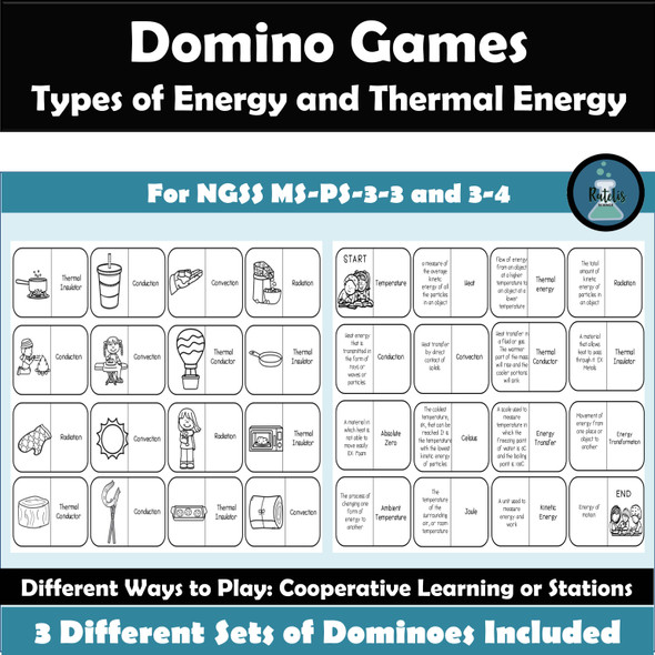 Vocabulary Dominoes: Thermal Energy and Energy Transfer NGSS MS-PS-3-3 and 3-4