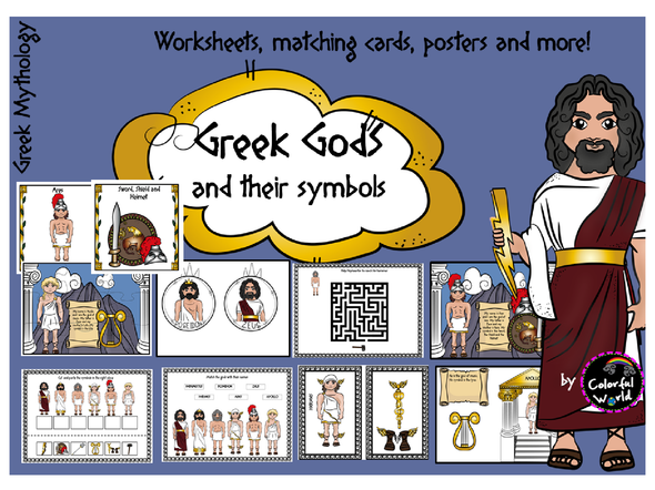 Greek Olympian Gods worksheets, matching cards, printables and more!