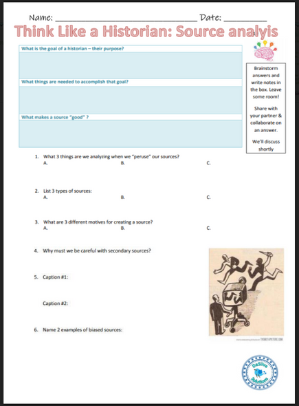 Think Like a Historian - Source Analysis Graphic Organizer for lesson