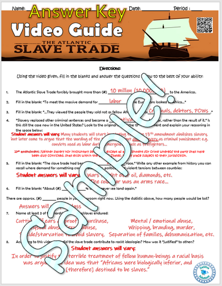 The Atlantic Slave Trade introduction - Video Guide & answer key