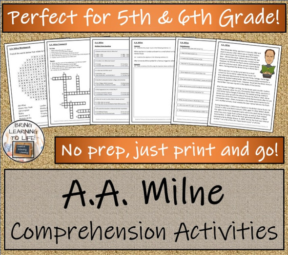 A.A. Milne Close Reading Comprehension Activities | 5th Grade & 6th Grade