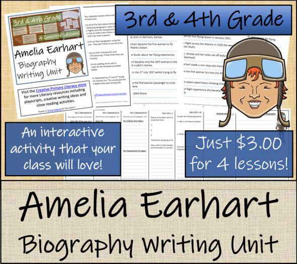 Amelia Earhart - 3rd & 4th Grade Biography Writing Activity