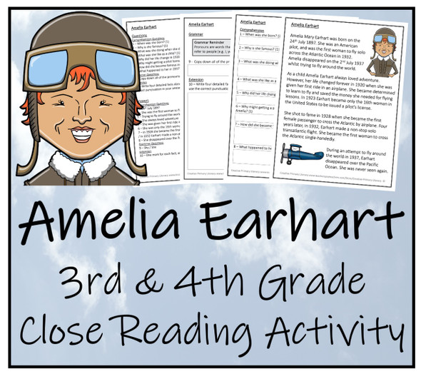 Amelia Earhart Close Reading Activity | 3rd Grade & 4th Grade