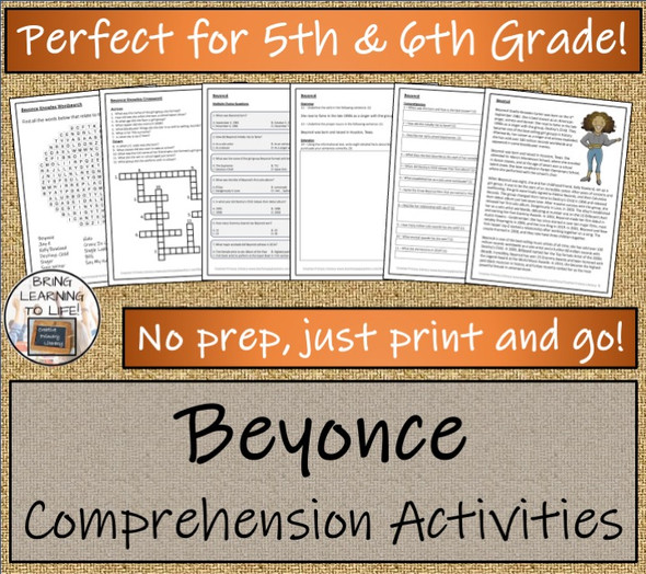 Beyonce Close Reading Comprehension Activities | 5th Grade & 6th Grade