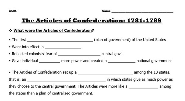 Articles of Confederation Two Day Lesson