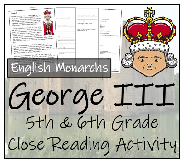 King George III Close Reading Activity | 5th Grade & 6th Grade