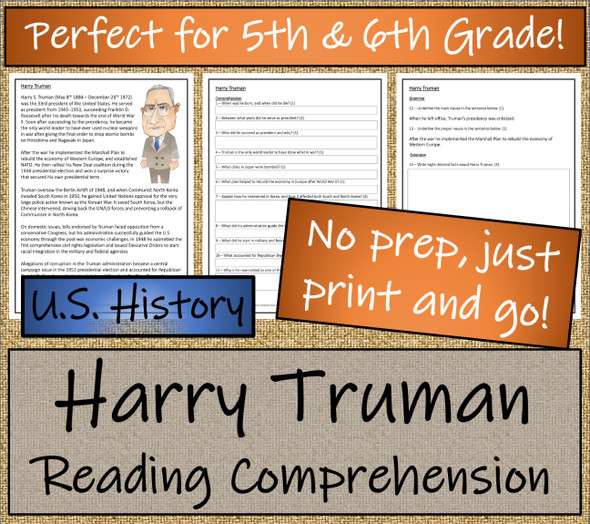 Harry Truman Close Reading Activity | 5th Grade & 6th Grade