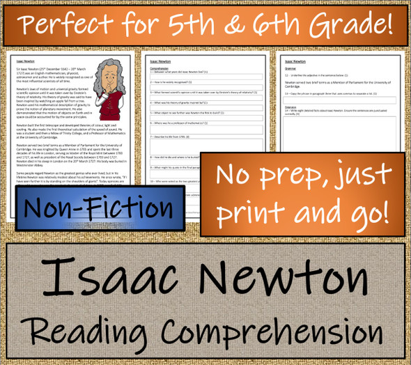 Sir Isaac Newton Close Reading Activity | 5th Grade & 6th Grade