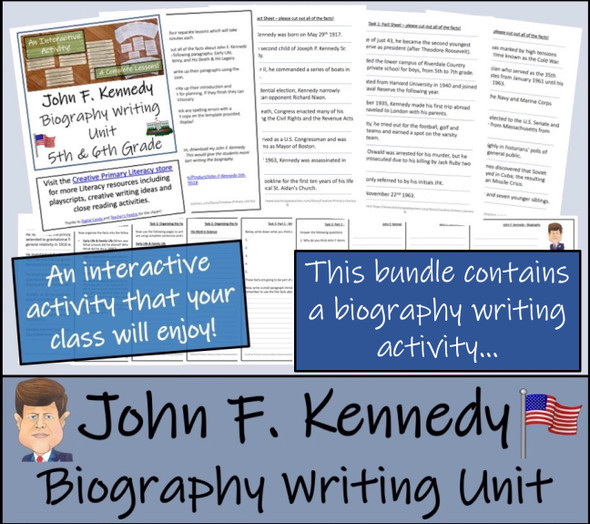 John F. Kennedy - 5th & 6th Grade Close Read & Biography Writing Bundle