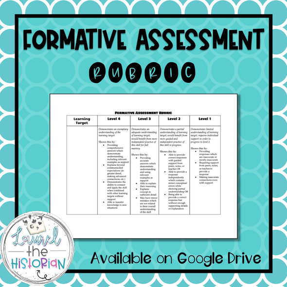 Standards-based learning rubric for formative assessments