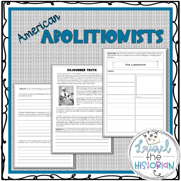 FREE American Abolitionists Evidence-based Reading Passages and Writing Prompts