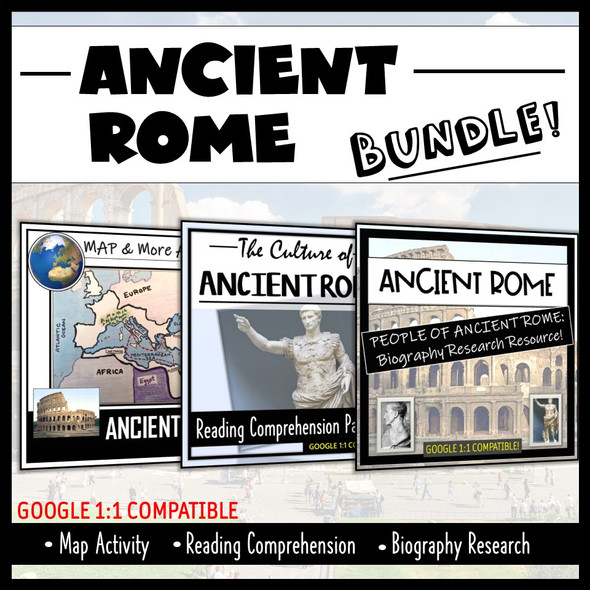 Ancient Rome Map Activity, Reading Comprehension, and Bio's Research (Student- Centered!)