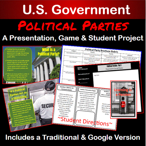 U.S. Government | Political Parties | Presentation, Game, & Student Project
