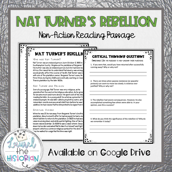 Nat Turner's Rebellion Reading Passage with Critical Thinking