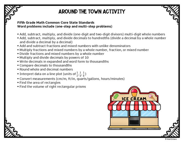  5th Grade Math Word Problems - Whole Numbers, Decimals, and Fractions Activity