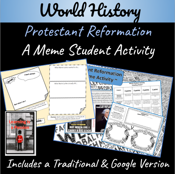 World History | The Protestant Reformation | A Meme Activity | Distance Learning