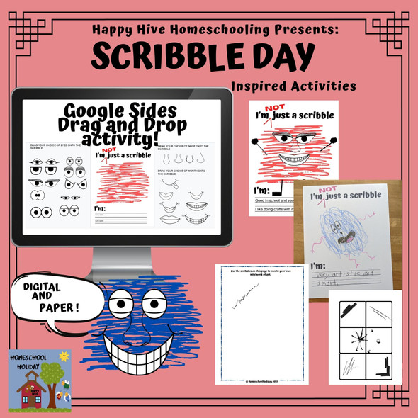 National Scribble Day Activities Drag & Drop Google Slides complete the picture