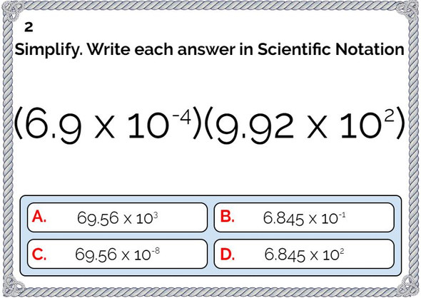 Operations with Numbers in Scientific Notation: Digital BOOM Cards 20 Problems