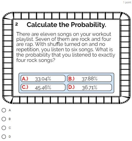 Probability with Permutations and Combinations: GOOGLE Forms Quiz - 20 Problems