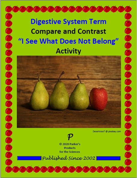 Digestive System Term Compare and Contrast "I See What Does Not Belong" Activity