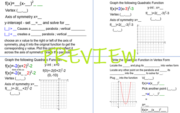 Vertex Form of a Quadratic Function - Foldable for INB with SMART Notebook File