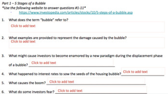 Speculative Bubbles Personal Finance Webquest Distance Learning Covid-19