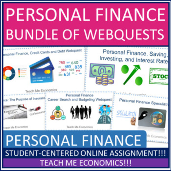 Bundle of Personal Finance Economic Webquests Economics Printable or Google Slides