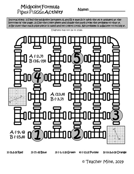 Midpoint Formula - Pipes Puzzle Activity