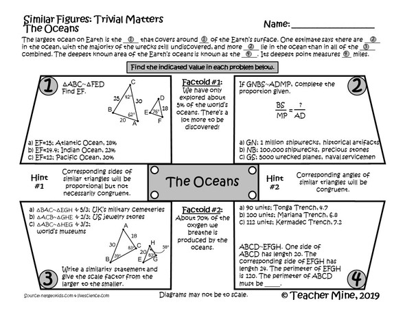 Similar Figures - The Oceans - Trivial Matters Activity