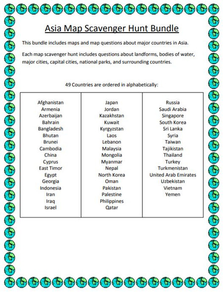 Asia Map Scavenger Hunt